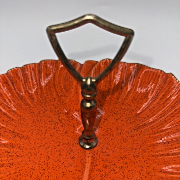 Vintage California Pottery USA Orange/Gold Handled Serving Dish/Tray Tidbits 10” - Picture 8 of 14